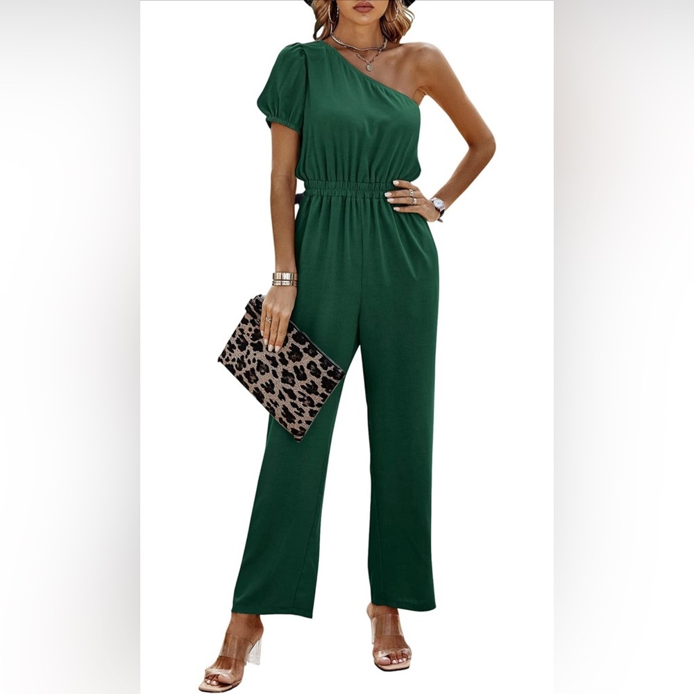 Dark Green One-Shoulder Jumpsuit